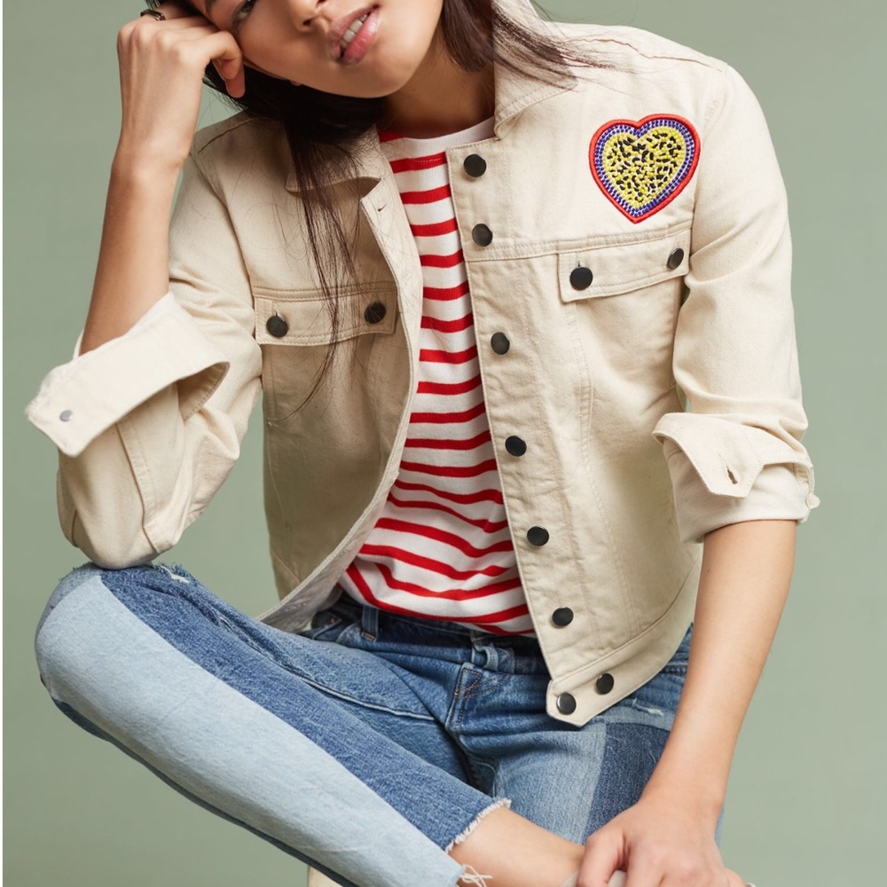 New Anthropologie Embroidered Heart denim jacket